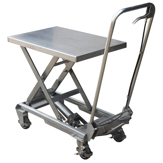 100kg Manual Stainless Steel Scissor Lift Table Lift 755mm High 