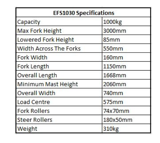 1000Kg Standard Leg Manual Hydraulic Stacker Lifter 3.0M Lift