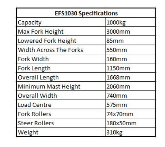 1000Kg Standard Leg Manual Hydraulic Stacker Lifter 3.0M Lift