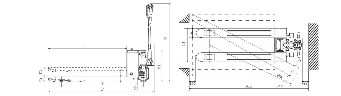 1800kg capacity Euro Semi Electric Pallet Truck with Lithium Battery