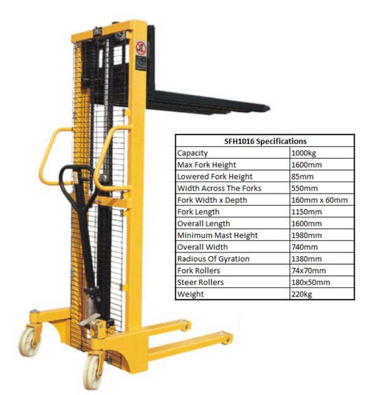 1Ton Heavy Duty Manual Fork Stacker Truck Lifting 1.6m