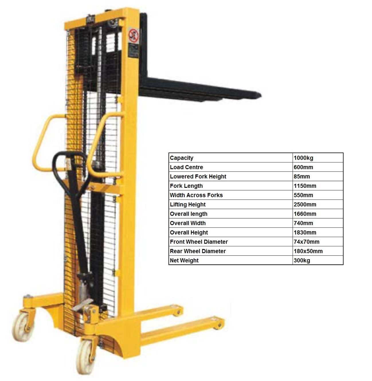 Manual Stacker Lifter Standard Leg 1T Lift Height 2.5M