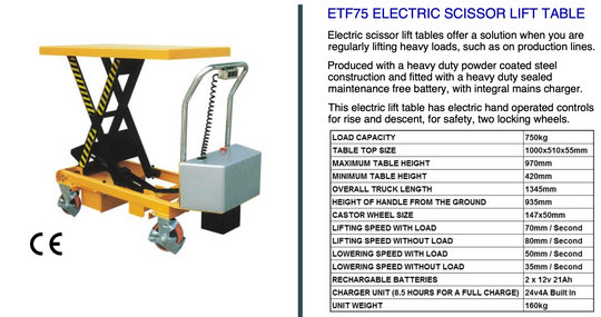 750kg Electric Scissor Lift Table Maximum Lift Height 0.97m