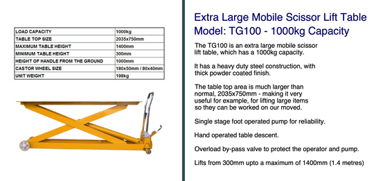 Manual Extra Large Scissor Lifter Table Lifter Capacity 1000Kg